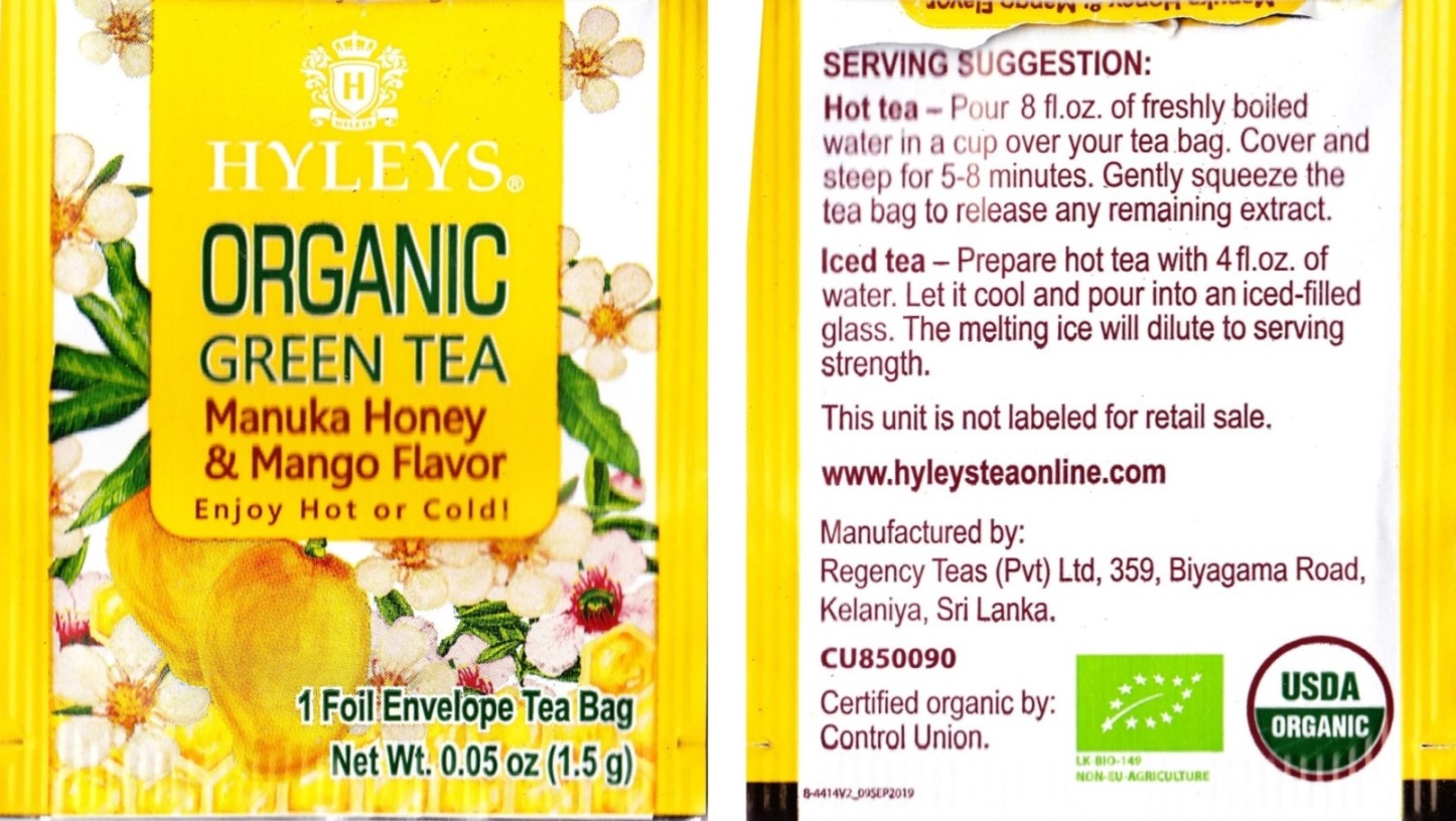 Hyleys - Organic green tea manuka honey, mango flavor